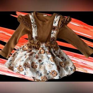 Baby Girl L/S Ruffle Knitted Romper Dress Floral Suspender Skirt 1pc
